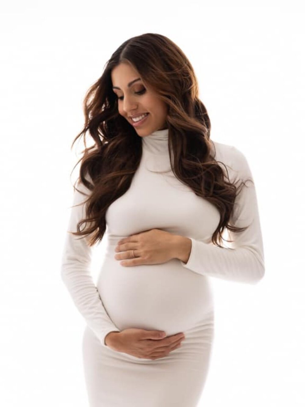 Sew Trendy Accessories Layne Turtleneck Maternity Dress M White Photoshoot